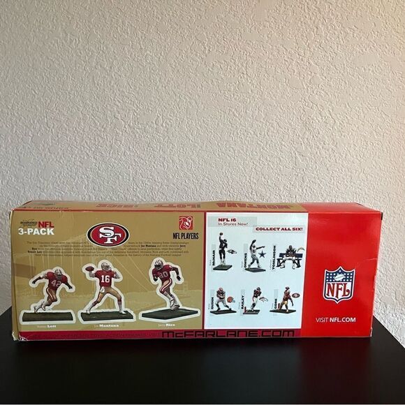 🏈NWT.AUTHENTIC SAN FRANCISCO 49ERS 3 PACK MCFARLANE(MONTANA, LOTT & RICE) (RED) - Picture 7 of 8